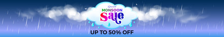 Website Sale banner for Monsoon Season. Tropical Summer season offer and template design. Vector EPSのイラスト素材