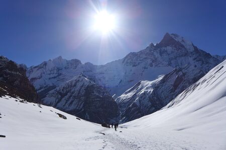 Annapurna , a collection of mountains in the Himalayas, Nepalの写真素材