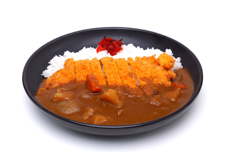 Curry Rice with Deep Fried Pork or Katsu-kare , Japanese style food , isolated on white background (Clipping path)の写真素材