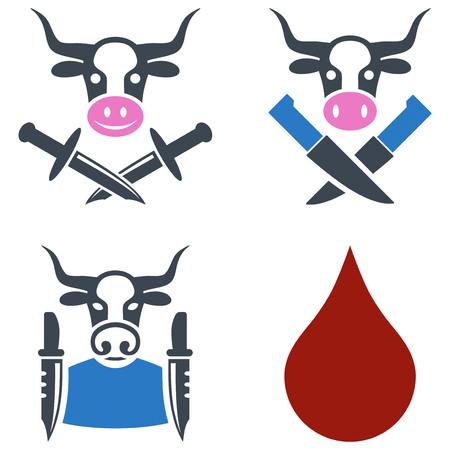 Cow Butchery flat vector icon set. An isolated icons on a white background.のイラスト素材