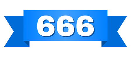 666 text on a ribbon. Designed with white caption and blue tape. Vector banner with 666 tag.のイラスト素材