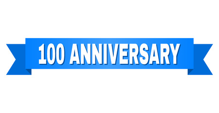 100 ANNIVERSARY text on a ribbon. Designed with white title and blue stripe. Vector banner with 100 ANNIVERSARY tag.のイラスト素材