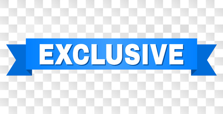 EXCLUSIVE text on a ribbon. Designed with white caption and blue stripe. Vector banner with EXCLUSIVE tag on a transparent background.のイラスト素材