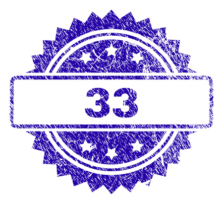 33 stamp watermark with scratched style. Blue vector rubber seal print of 33 caption with scratched texture.のイラスト素材