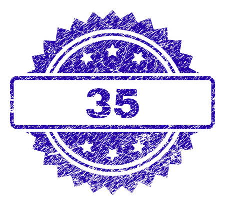 35 stamp imprint with scratched style. Blue vector rubber seal print of 35 tag with scratched texture.のイラスト素材