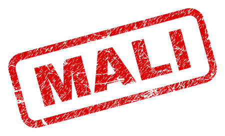 MALI stamp seal print with distress style. Red vector rubber print of MALI tag with unclean texture. Text tag is placed inside rounded rectangle frame.のイラスト素材