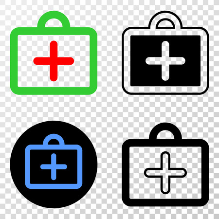 First-aid case EPS vector pictograph with contour, black and colored versions. Illustration style is flat iconic symbol on chess transparent background.のイラスト素材