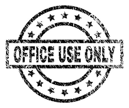 OFFICE USE ONLY stamp seal watermark with distress style. Designed with rectangle, circles and stars. Black vector rubber print of OFFICE USE ONLY caption with dirty texture.