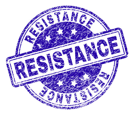 RESISTANCE stamp seal imprint with grunge style. Designed with rounded rectangles and circles. Blue vector rubber print of RESISTANCE label with grunge texture.のイラスト素材