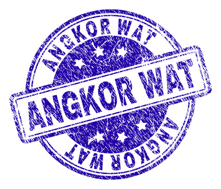 ANGKOR WAT stamp seal imprint with grunge texture. Designed with rounded rectangles and circles. Blue vector rubber print of ANGKOR WAT text with grunge texture.のイラスト素材