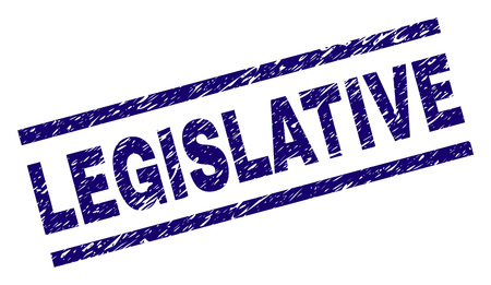 LEGISLATIVE seal print with grunge style. Blue vector rubber print of LEGISLATIVE text with corroded texture. Text label is placed between parallel lines.のイラスト素材