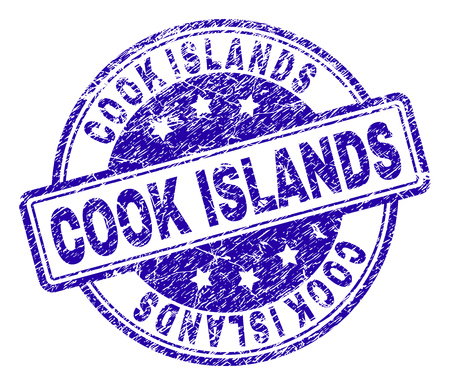 COOK ISLANDS stamp seal watermark with grunge texture. Designed with rounded rectangles and circles. Blue vector rubber print of COOK ISLANDS title with grunge texture.のイラスト素材
