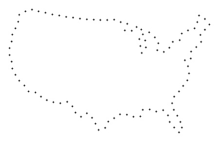 Vector stroke dotted United States map in black color, small border points have diamond shape. Discover the path points and get United States map.のイラスト素材