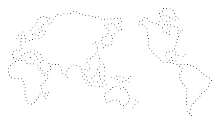 Vector stroke dotted Worldwide map in black color, small border points have diamond shape. Trace the path points and get Worldwide map. Educational geographic template for Worldwide map quiz.のイラスト素材