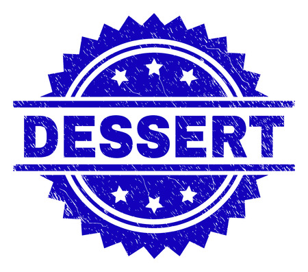DESSERT stamp seal watermark with distress style. Blue vector rubber print of DESSERT text with retro texture.のイラスト素材