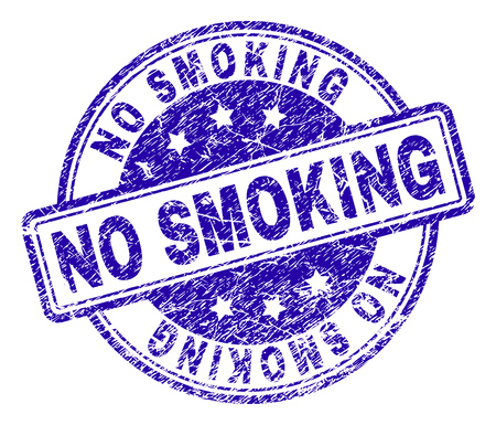 NO SMOKING stamp seal imprint with grunge texture. Designed with rounded rectangles and circles. Blue vector rubber print of NO SMOKING title with grunge texture.のイラスト素材