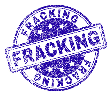 FRACKING stamp seal watermark with grunge style. Designed with rounded rectangles and circles. Blue vector rubber print of FRACKING tag with grunge texture.のイラスト素材