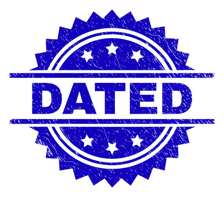 DATED stamp seal watermark with distress style. Blue vector rubber print of DATED label with scratched texture.のイラスト素材