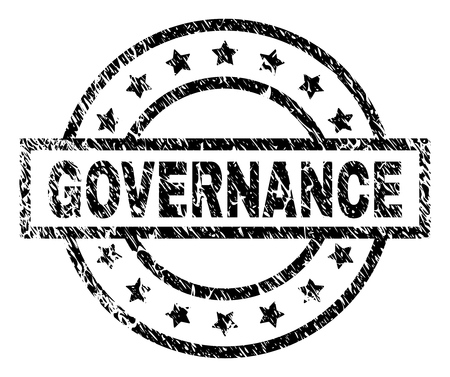 GOVERNANCE stamp seal watermark with distress style. Designed with rectangle, circles and stars. Black vector rubber print of GOVERNANCE text with retro texture.のイラスト素材