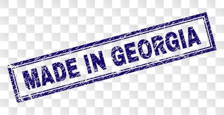 MADE IN GEORGIA stamp seal imprint with rubber print style and double framed rectangle shape. Stamp is placed on a transparent background.のイラスト素材