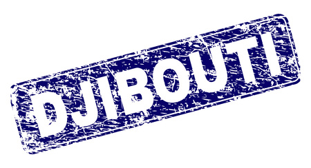 DJIBOUTI stamp seal print with distress style. Seal shape is a rounded rectangle with frame. Blue vector rubber print of DJIBOUTI tag with scratched style.のイラスト素材