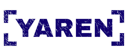 YAREN caption seal imprint with grunge texture. Text caption is placed between corners. Blue vector rubber print of YAREN with corroded texture.のイラスト素材