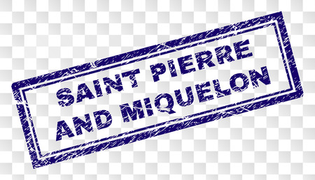 SAINT PIERRE AND MIQUELON stamp seal print with rubber print style and double framed rectangle shape. Stamp is placed on a transparent background.のイラスト素材