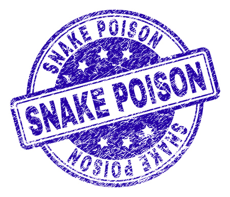 SNAKE POISON stamp seal imprint with grunge style. Designed with rounded rectangles and circles. Blue vector rubber print of SNAKE POISON text with grunge texture.のイラスト素材