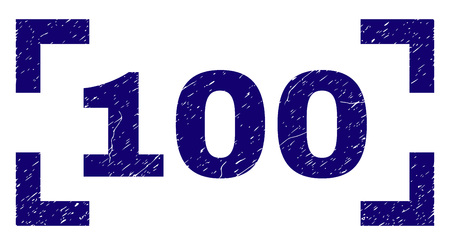 100 text seal print with grunge style. Text title is placed inside corners. Blue vector rubber print of 100 with dust texture.のイラスト素材