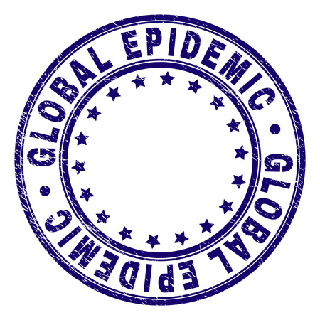 GLOBAL EPIDEMIC stamp seal watermark with grunge texture. Designed with circles and stars. Blue vector rubber print of GLOBAL EPIDEMIC text with dust texture.のイラスト素材
