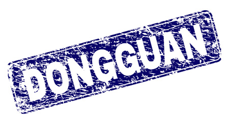 DONGGUAN stamp seal print with grunge texture. Seal shape is a rounded rectangle with frame. Blue vector rubber print of DONGGUAN label with scratched texture.のイラスト素材