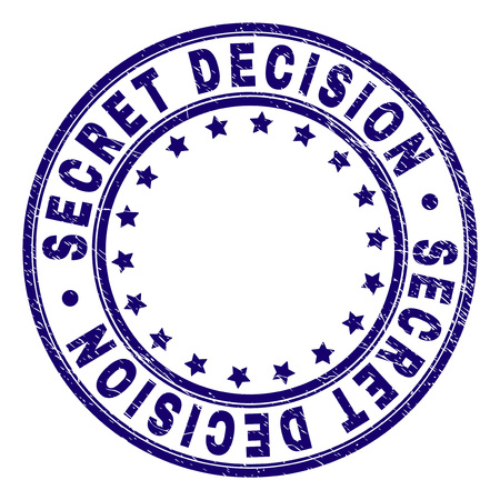 SECRET DECISION stamp seal watermark with grunge texture. Designed with round shapes and stars. Blue vector rubber print of SECRET DECISION caption with grunge texture.のイラスト素材