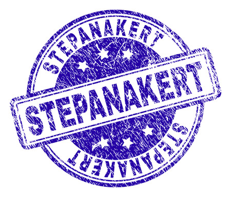 STEPANAKERT stamp seal watermark with grunge texture. Designed with rounded rectangles and circles. Blue vector rubber print of STEPANAKERT caption with dust texture.のイラスト素材