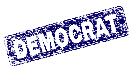 DEMOCRAT stamp seal print with grunge texture. Seal shape is a rounded rectangle with frame. Blue vector rubber print of DEMOCRAT tag with grunge texture.のイラスト素材