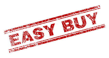 EASY BUY seal print with corroded texture. Red vector rubber print of EASY BUY text with dust texture. Text label is placed between double parallel lines.のイラスト素材