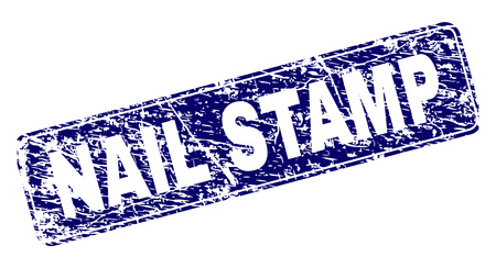 NAIL STAMP seal print with distress texture. Seal shape is a rounded rectangle with frame. Blue vector rubber print of NAIL STAMP label with corroded texture.のイラスト素材