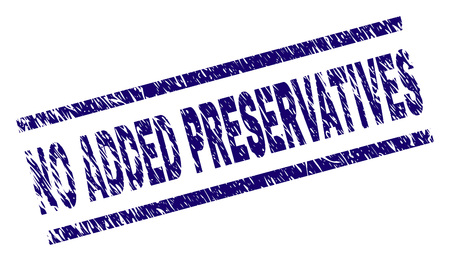 NO ADDED PRESERVATIVES seal print with grunge style. Blue vector rubber print of NO ADDED PRESERVATIVES title with retro texture. Text label is placed between parallel lines.のイラスト素材
