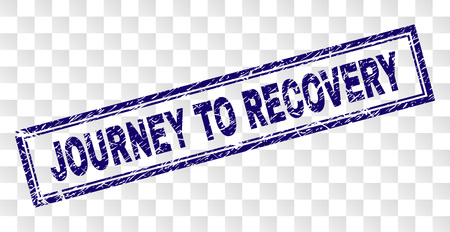 JOURNEY TO RECOVERY stamp seal print with corroded style and double framed rectangle shape. Stamp is placed on a transparent background.のイラスト素材