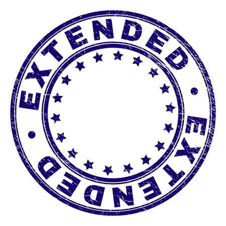EXTENDED stamp seal watermark with grunge texture. Designed with round shapes and stars. Blue vector rubber print of EXTENDED label with unclean texture.のイラスト素材