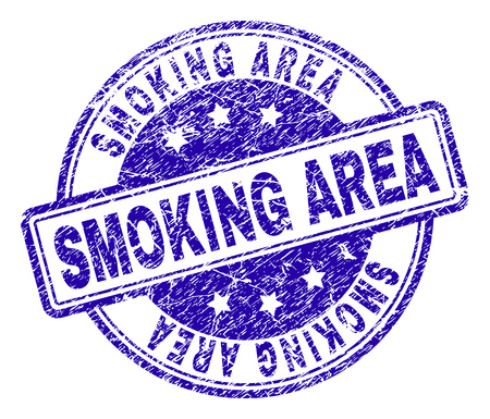SMOKING AREA stamp seal imprint with grunge texture. Designed with rounded rectangles and circles. Blue vector rubber print of SMOKING AREA label with grunge texture.のイラスト素材