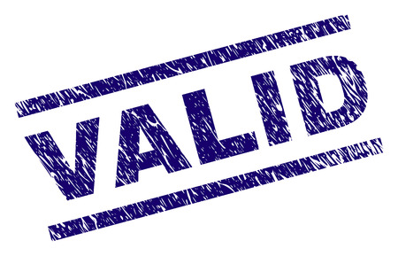 VALID seal imprint with grunge style. Blue vector rubber print of VALID title with grunge texture. Text caption is placed between parallel lines.のイラスト素材