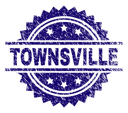TOWNSVILLE stamp seal watermark with distress style. Blue vector rubber print of TOWNSVILLE label with corroded texture.のイラスト素材