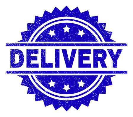 DELIVERY stamp seal watermark with distress style. Blue vector rubber print of DELIVERY caption with retro texture.のイラスト素材