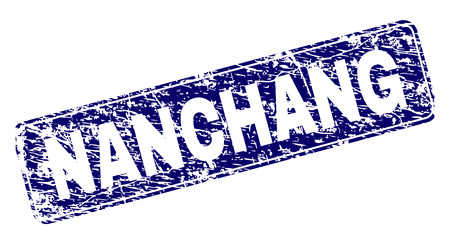 NANCHANG stamp seal print with grunge texture. Seal shape is a rounded rectangle with frame. Blue vector rubber print of NANCHANG tag with grunge texture.のイラスト素材