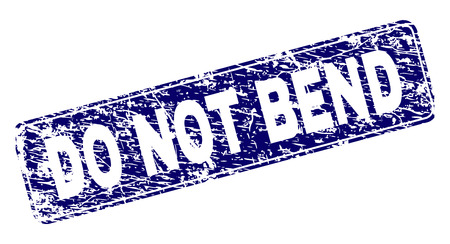DO NOT BEND stamp seal print with grunge style. Seal shape is a rounded rectangle with frame. Blue vector rubber print of DO NOT BEND label with grunge style.のイラスト素材
