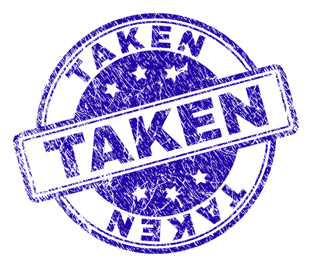 TAKEN stamp seal imprint with grunge style. Designed with rounded rectangles and circles. Blue vector rubber print of TAKEN text with grunge texture.のイラスト素材