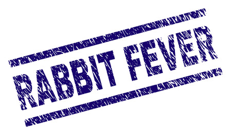 RABBIT FEVER seal print with grunge style. Blue vector rubber print of RABBIT FEVER label with dirty texture. Text label is placed between parallel lines.のイラスト素材