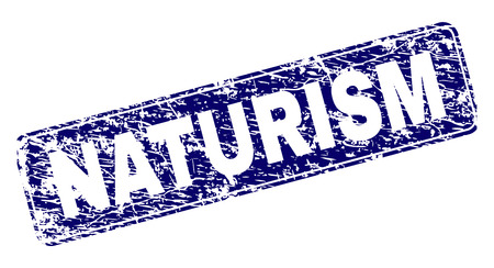 NATURISM stamp seal print with distress texture. Seal shape is a rounded rectangle with frame. Blue vector rubber print of NATURISM caption with grunge texture.のイラスト素材