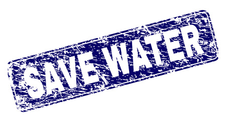 SAVE WATER stamp seal print with grunge style. Seal shape is a rounded rectangle with frame. Blue vector rubber print of SAVE WATER caption with grunge texture.のイラスト素材