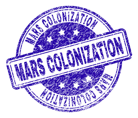 MARS COLONIZATION stamp seal watermark with grunge texture. Designed with rounded rectangles and circles. Blue vector rubber print of MARS COLONIZATION text with dust texture.のイラスト素材